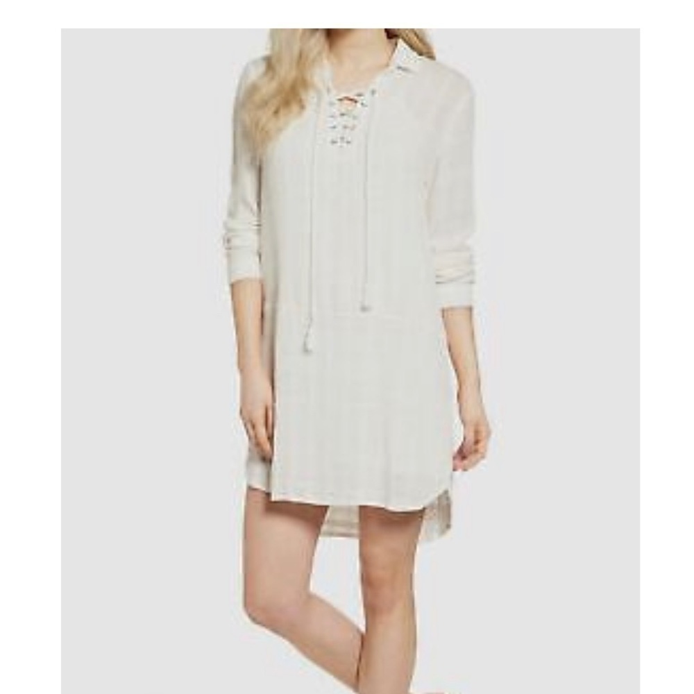 Splendid Long Sleeve Lace-Up Neck Tunic Dress